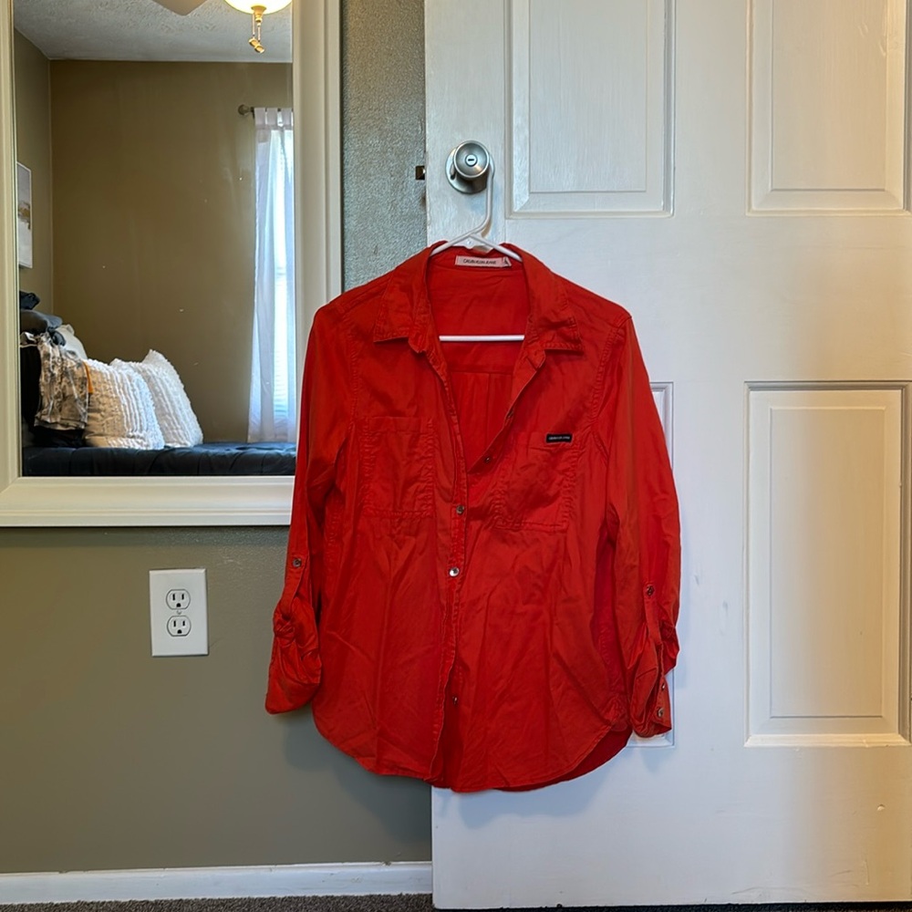 NWOT Calvin Klein Jeans Orange Button Up Top